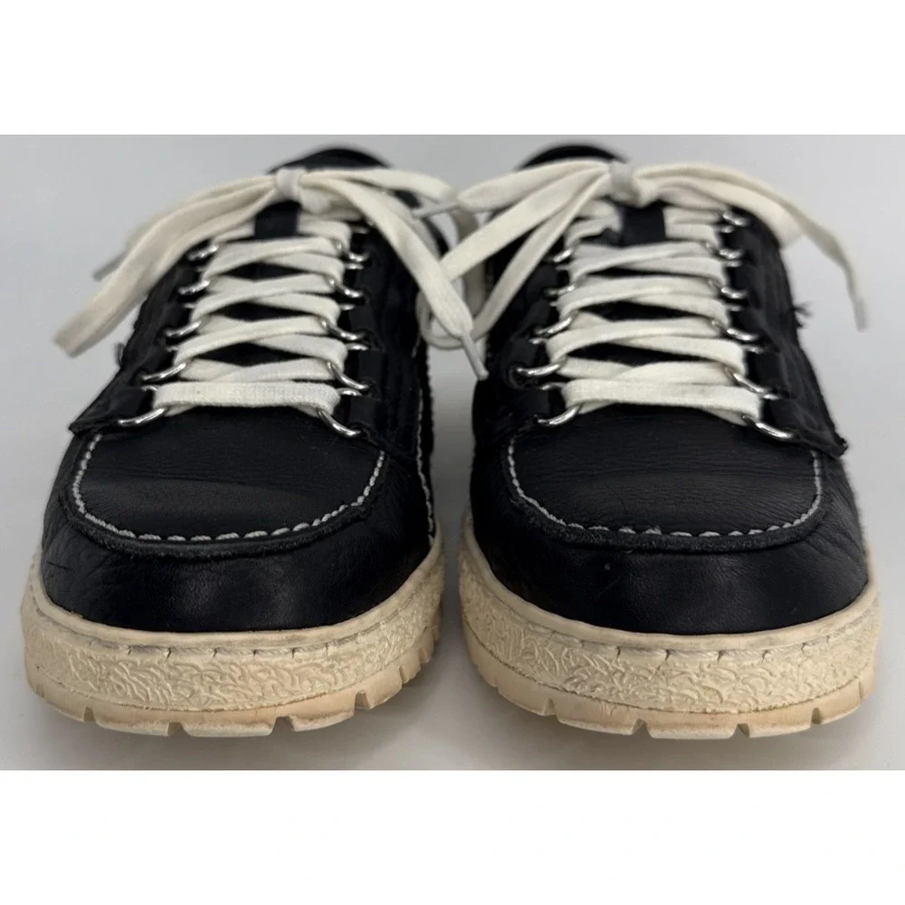 Mephisto Original Boat Shoe Women's 10.5 Black Leather Cream Lug Sole Portugal